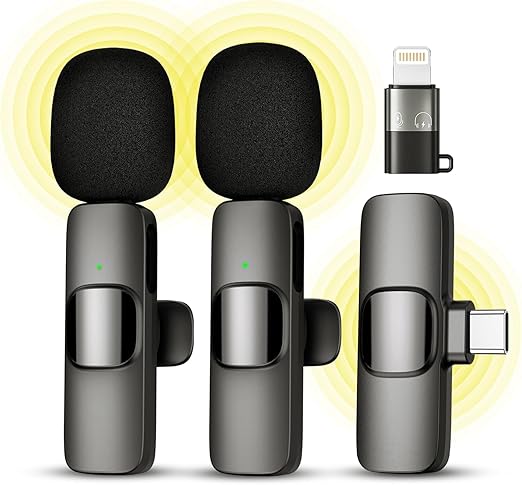 BOVTY Omnidirectional Lavalier Wireless Microphone for Type-C Android & iPhones, Noise Reduction Lapel Mic for Youtubers, Video Recording, Facebook Live All Smartphones Tablet. (Dark Black)